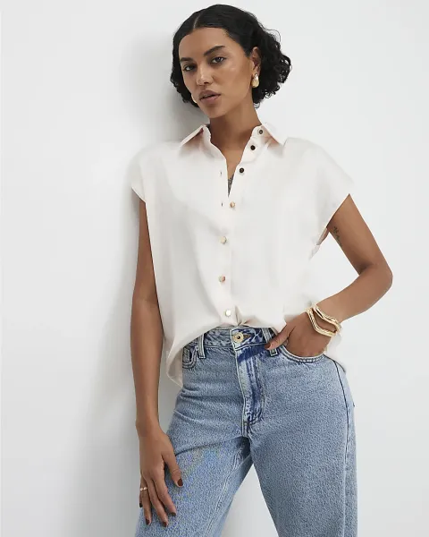 River Island Satin Short Sleeve Shirt