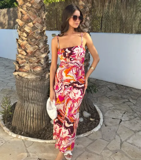 Women's Multicolour Strappy Slip Midi Dress