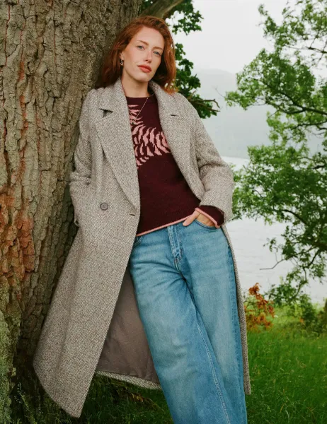 White Stuff Camilla Wool-Blend Collared Overcoat Natural Mix