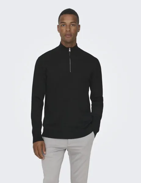 Only & Sons Half Zip Jumper Black