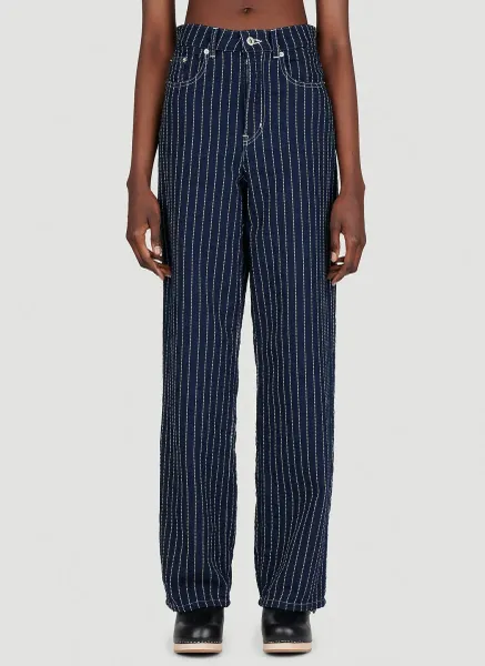 Sashiko Stitch Wide Leg Jeans