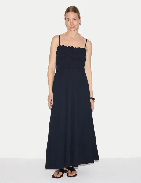 Jigsaw Cotton Rich Pique Strappy Maxi Shirred Dress