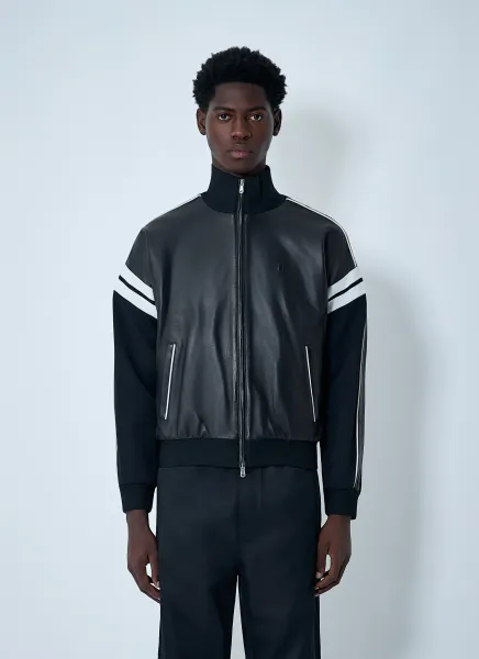 Leather Logo Motif Bomber Jacket