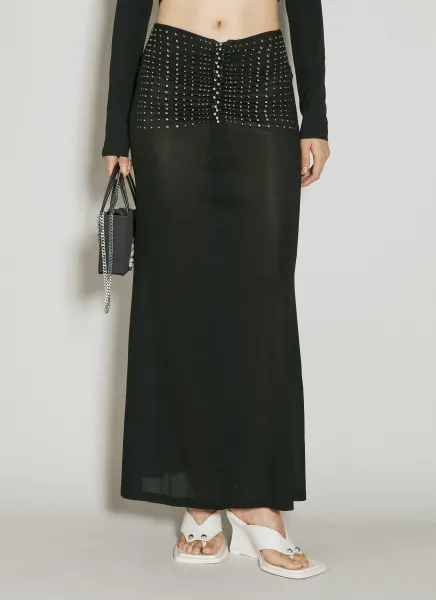 Stud Embellished Ruched Midi Skirt
