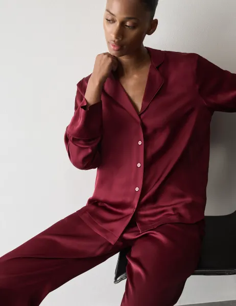 Autograph Premium Satin Revere Pyjama Set Dark Claret
