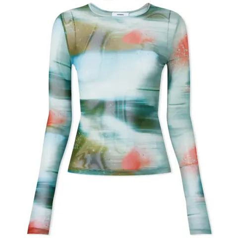 Long Sleeve Printed Mesh T-Shirt