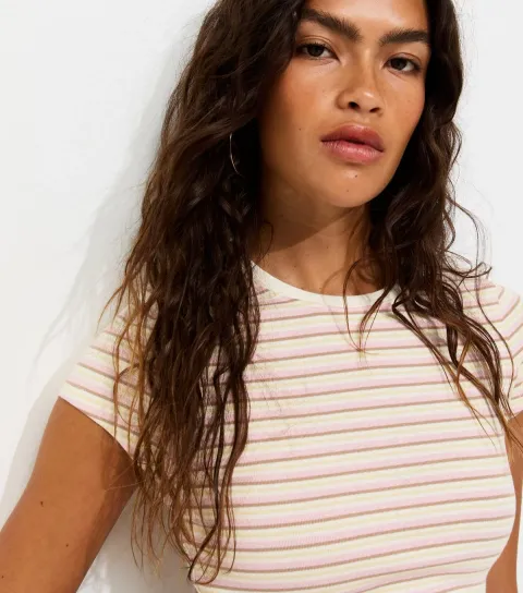 Women's Pink Striped Crew Neck Top