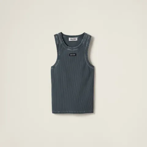 Garment-dyed ribbed knit jersey top