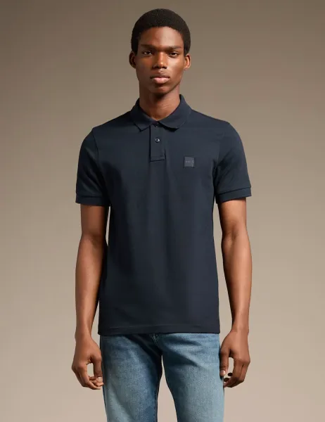Boss Passenger Cotton Rich Pique Polo Shirt Navy