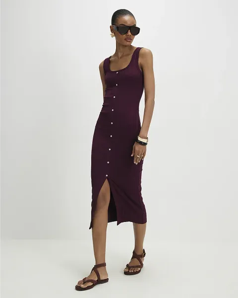 River Island Cotton Blend Button Front Midi Dress