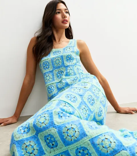 Women's Blue Crochet Maxi Dress