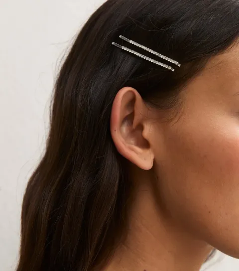 New Look Pack Of 2 Silver Tone Diamante Embellished Hair Slides