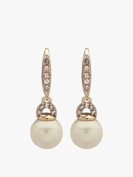 Lauren Ralph Lauren Gold Tone Crystal Drop Pearl Earrings