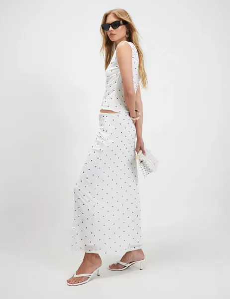 River Island Polka Dot Maxi Pencil Skirt White Mix