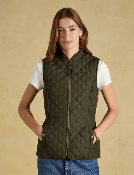 Joules Showerproof Quilted Zip Through Gilet Green