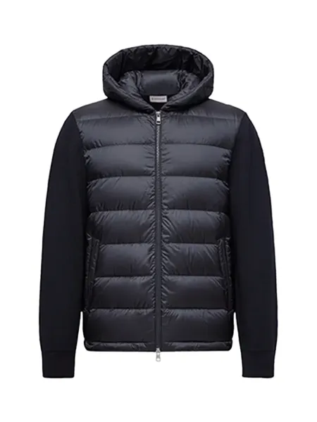men Padded Crêpe Cotton Zip-Up Cardigan Navy