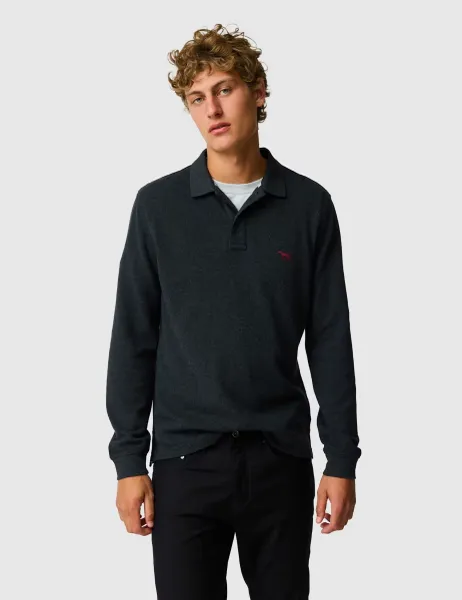 Rodd & Gunn Gunn Pure Cotton Long Sleeve Polo Shirt Dark Grey