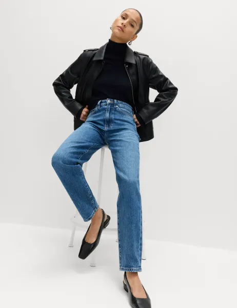 Marks & Spencer Mom High Waisted Ankle Grazer Jeans Medium Indigo