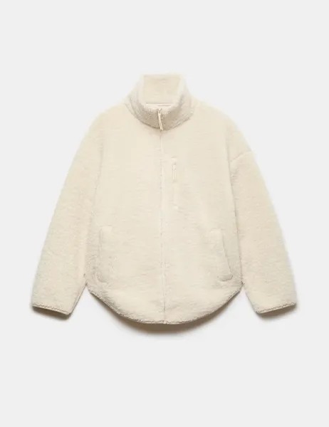 Goodmove Borg Zip Up Longline Fleece Jacket Ecru