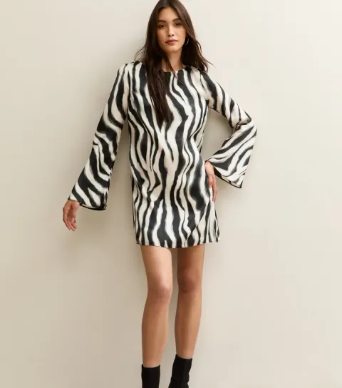 Women's Black Zebra Print Satin Mini Dress