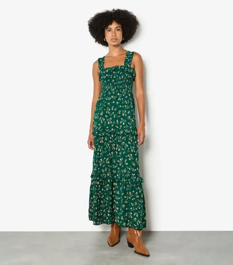 Women's Dark Green Ditsy Floral Maxi Dress