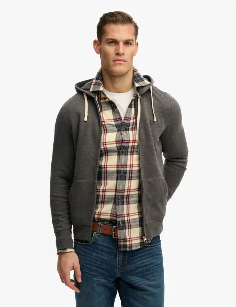 Superdry & Co Cotton Rich Logo Embroidery Zip Up Hoodie Light Grey