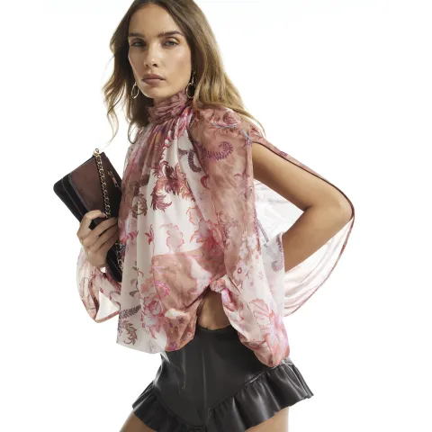 River Island Floral Bubble Split Sleeve Top