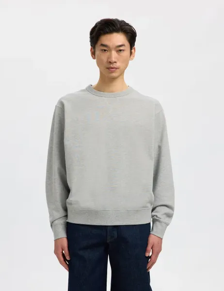Selected Pure Cotton Crew Neck Relaxed Sweatshirt Grey