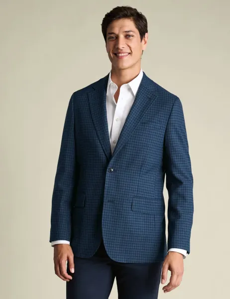 Charles Tyrwhitt Slim Fit Wool Blend Check Textured Blazer Blue Mix