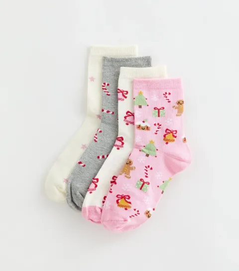 New Look Pack of 4 Cotton Rich Multicoloured Christmas Print Ankle Socks