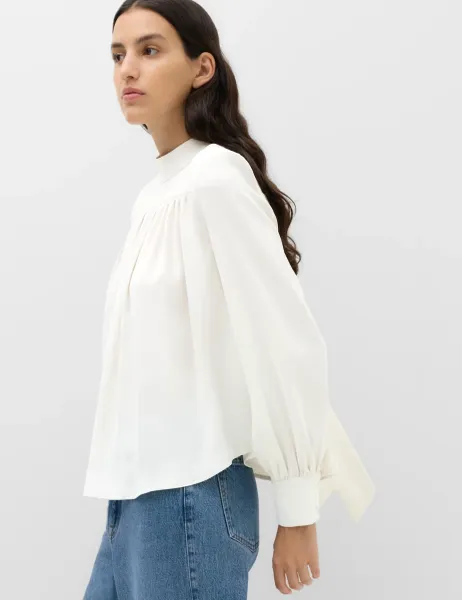 Marks & Spencer High Neck Blouson Sleeve Blouse Ivory