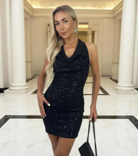 Women's Black Cowl Neck Slip Mini Dress