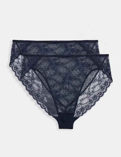 Marks & Spencer 2 Pack Ida Lace High Waisted High Leg Knickers Nightshade