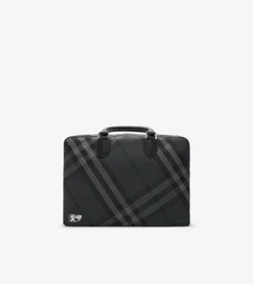 Grid Check Briefcase in Charcoal - Men, Nylon