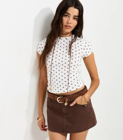 Women's Cream Cotton Rich Spot Print Baby Tee T-Shirt