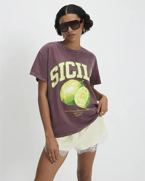 River Island Cotton Sicily Boyfriend T-Shirt