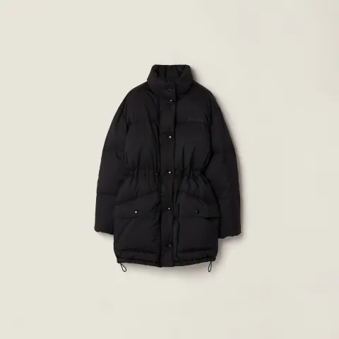 Technical pongé down long jacket
