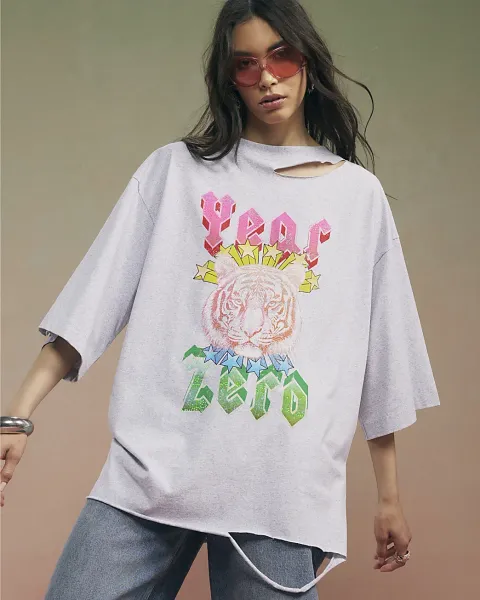 River Island Year Zero Tiger Boyfriend Fit T-Shirt