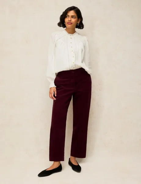 White Stuff Illy Cord Straight Leg Cropped Trousers Plum