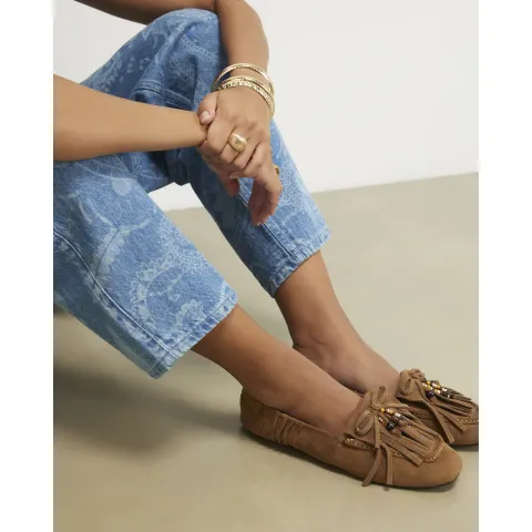 River Island Faux Suede Beaded Fringe Loafers