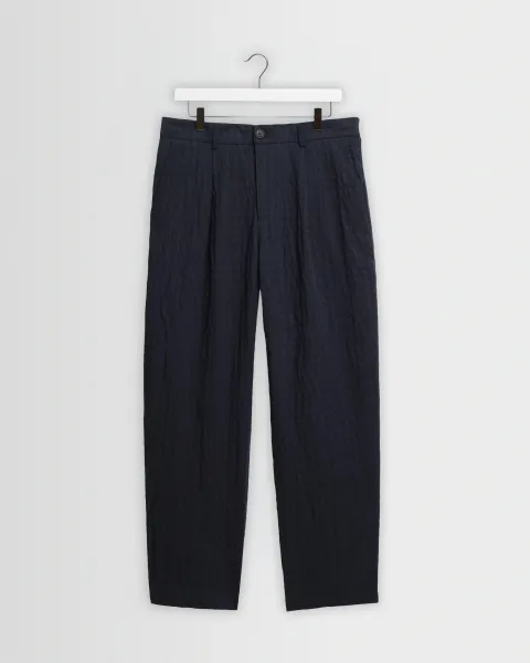 Malham - Navy Dobby Cotton Wide Fit Trousers