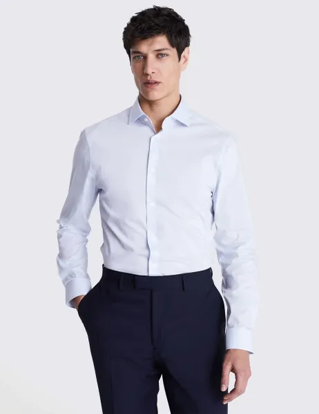 Moss Slim Fit Cotton Rich Stretch Shirt Light Blue
