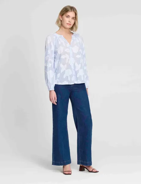 Finery London Pure Cotton Embroidered Notch Neck Blouse Blue Mix
