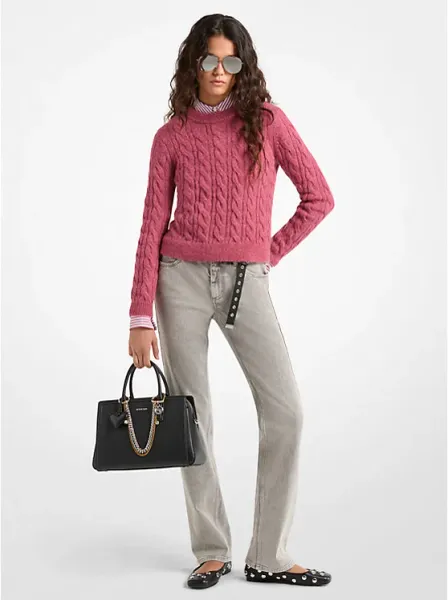 Cable Knit Nylon and Alpaca Blend Sweater