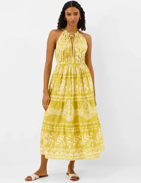 Accessorize Pure Cotton Printed Halterneck Midaxi Beach Dress Green