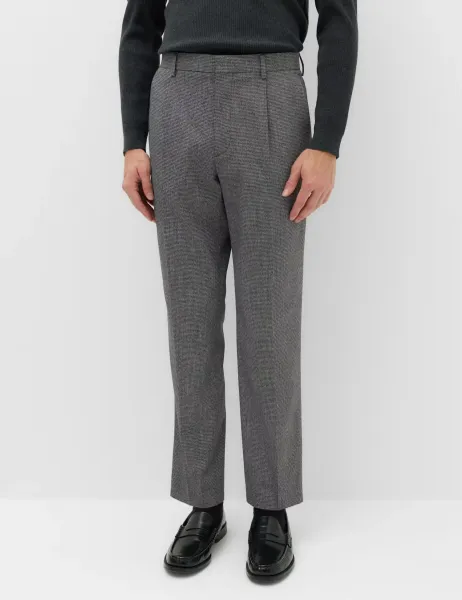 Marks & Spencer Tailored Fit Puppytooth Stretch Trousers Grey Mix