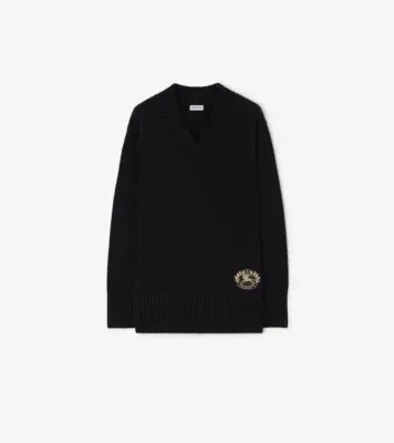 Wool Cashmere V-neck Sweater in Black