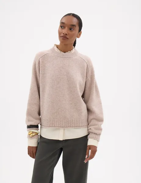 HUSH Relaxed Crew Neck Jumper with Merino Wool Oatmeal