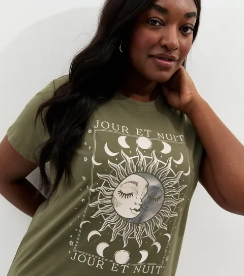Women's Plus Size Green Cotton Mystical Sun T-Shirt Curves