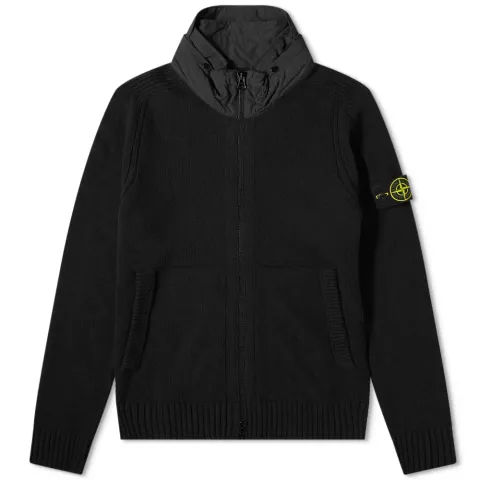 Nylon Hood Knitted Jacket